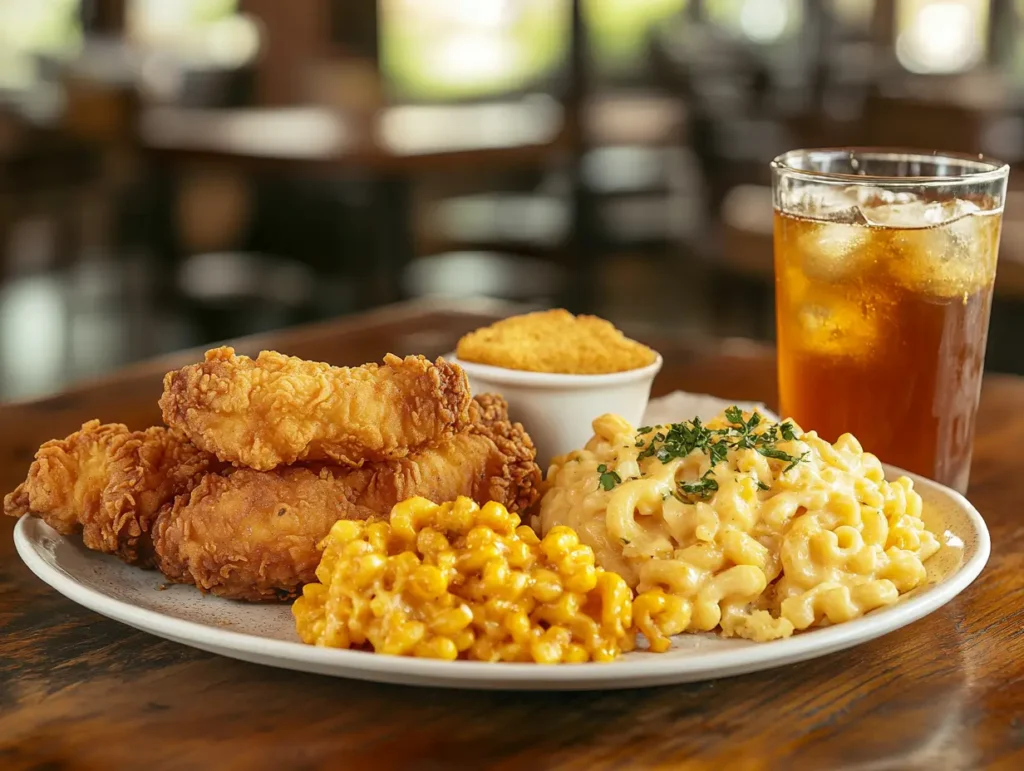 Southern-style diner table with chicken fried chicken