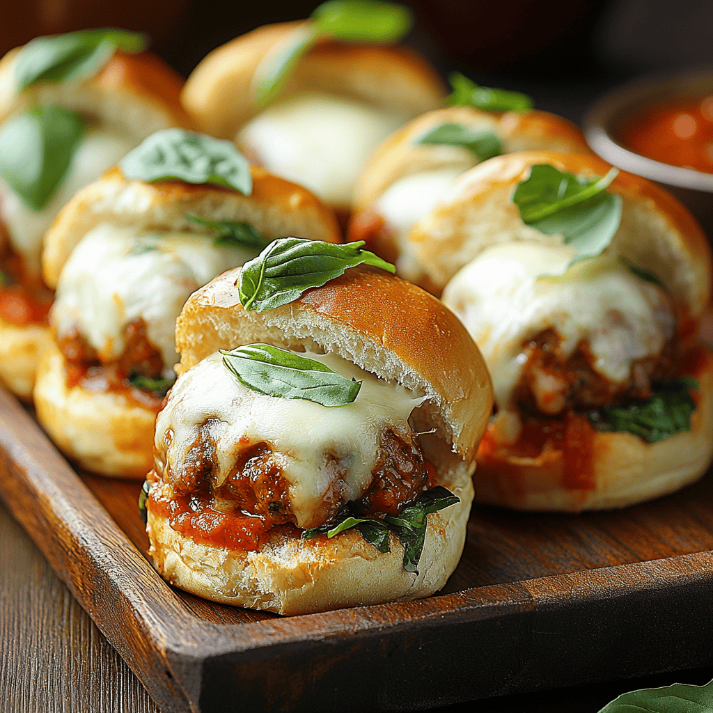 Golden-baked meatball sliders on Hawaiian rolls with melted cheese