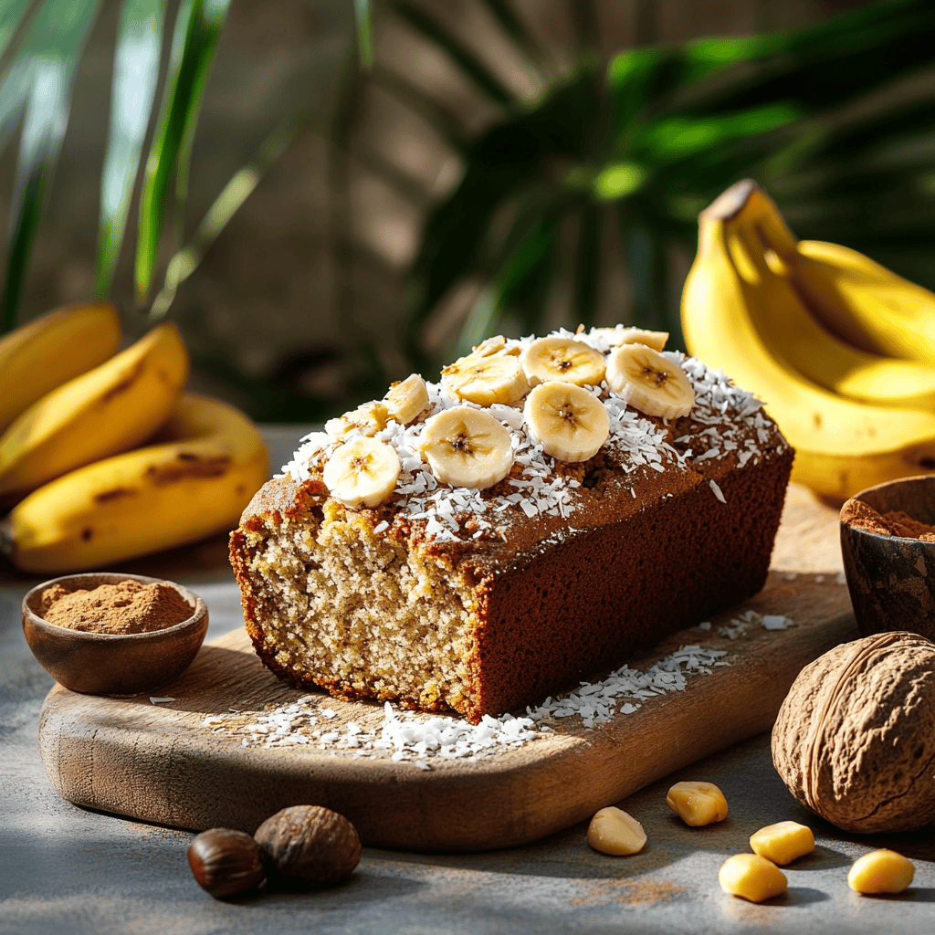 Freshly baked Hawaiian banana bread with tropical ingredients