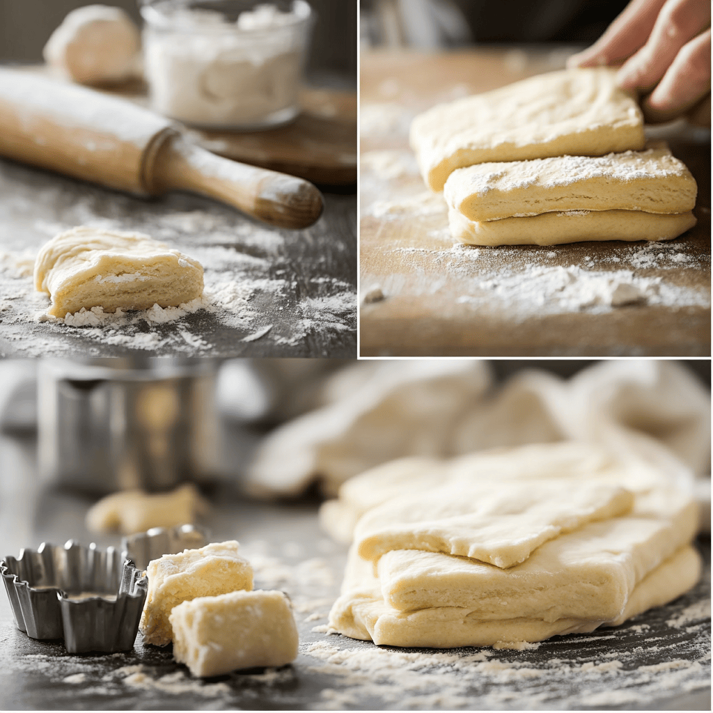 Biscuit Dough on a Floured Surface with Rolling Pin