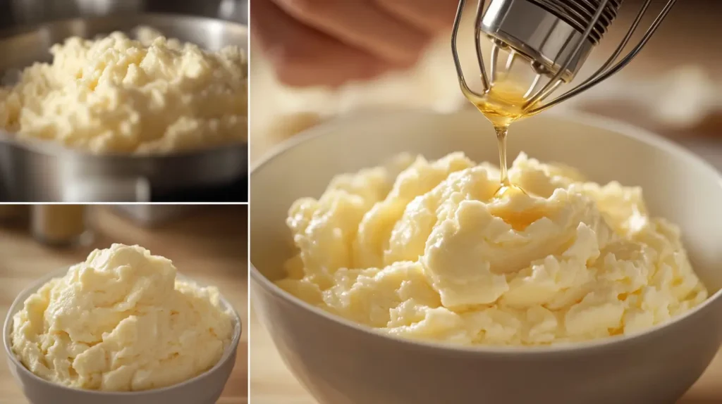 Step-by-step images of making whipped honey butter.