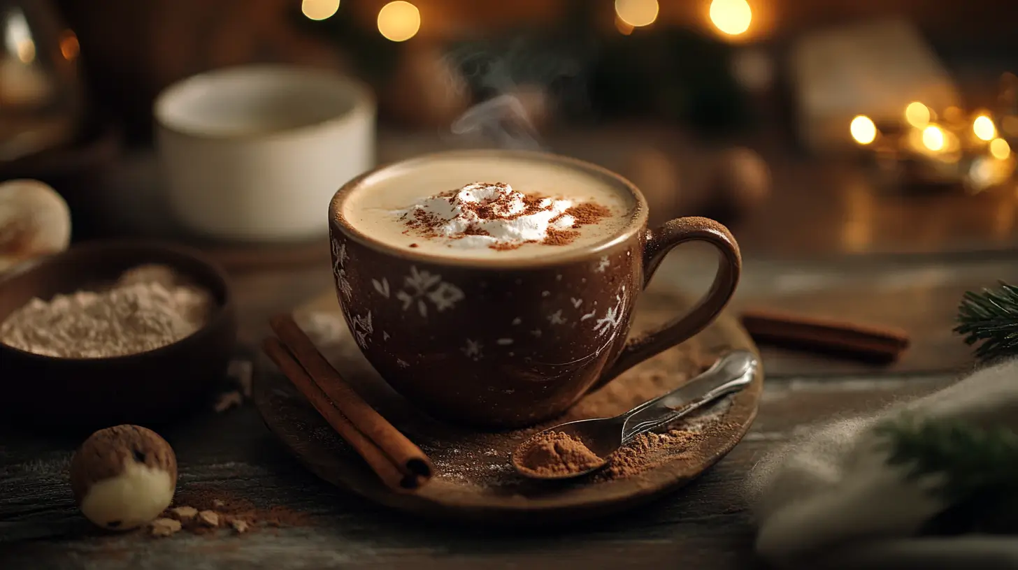 A steaming cup of Bone Broth Hot Chocolate with cinnamon and cocoa