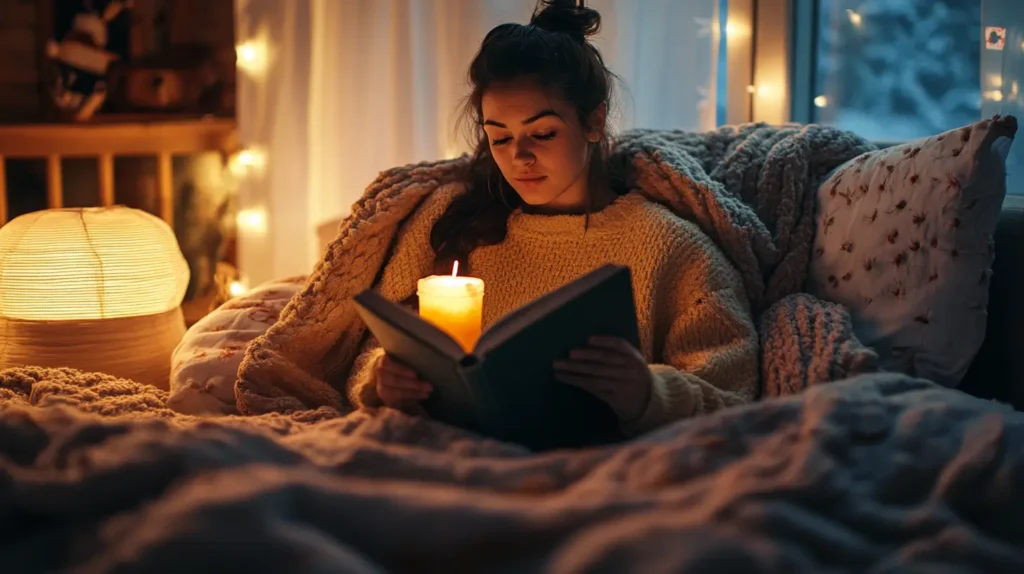 Woman enjoying a Sleepy Girl Mocktail before bedtime.