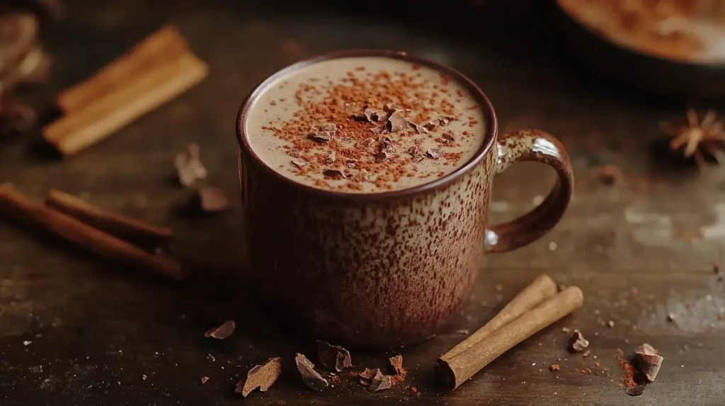 Mexican-inspired Bone Broth Hot Chocolate with cinnamon and cayenne.