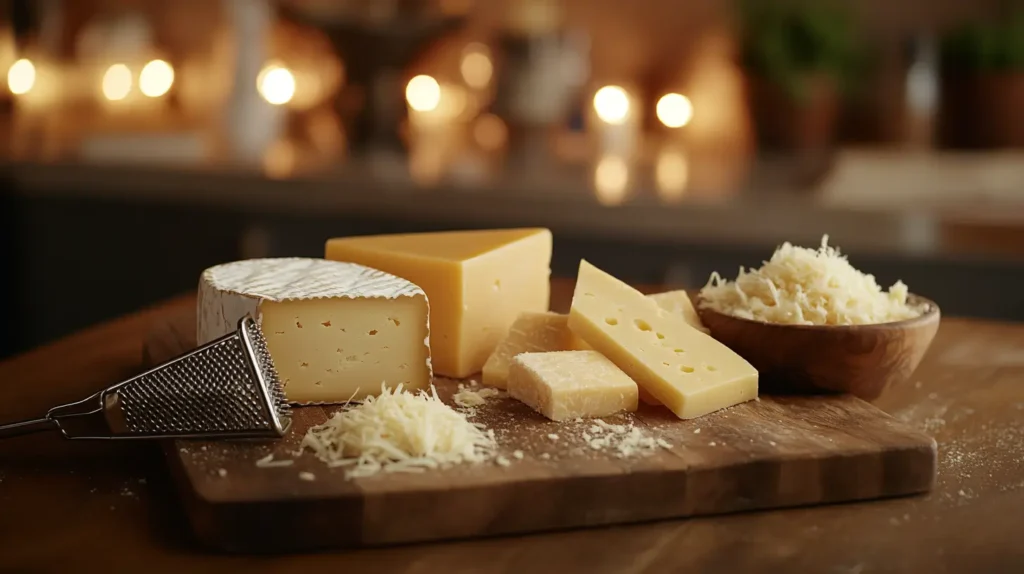 A selection of cheeses for making creamy mac and cheese